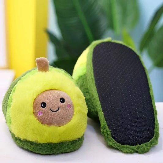 Cute Avocado Plush Slippers – Cozy Cartoon Fruit Slippers for Kids & Adults