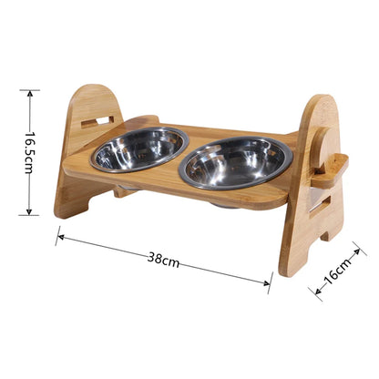 Elevated Stainless Steel Dog Bowls with Bamboo Stand – Adjustable Tilted Raised Feeder for Cats & Dogs