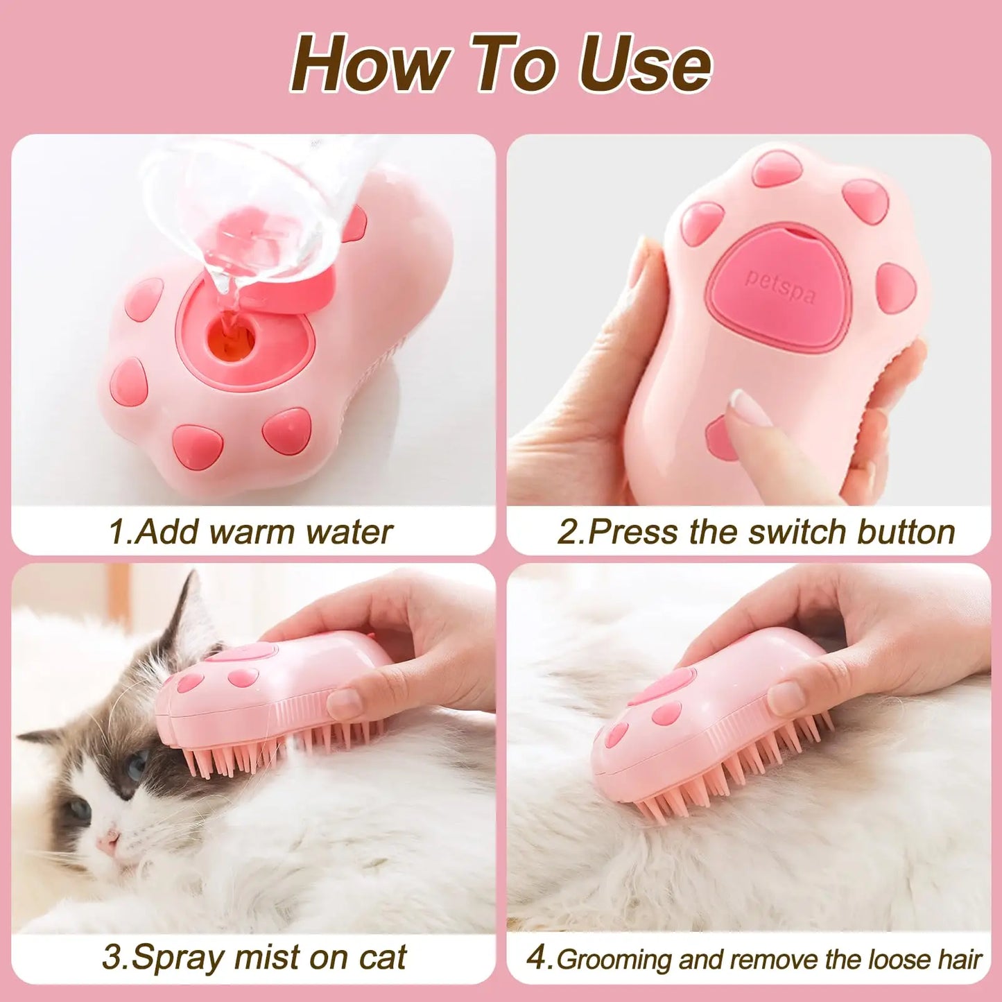 3-in-1 Pet Brush – Electric Spray Grooming Comb for Cats & Dogs