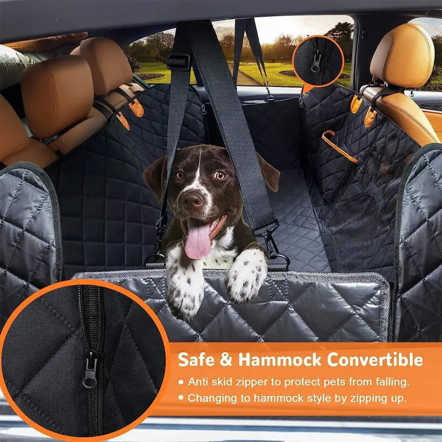 Dog Car Seat Cover for Back Seat – 100% Waterproof Hammock with Mesh Window & Side Zipper
