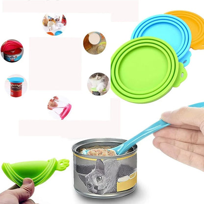 2pcs/set Reusable Pet Food Can Cover – Silicone Dog & Cat Storage Lid with Spoon